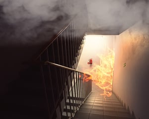 Stairwell of a building on fire
